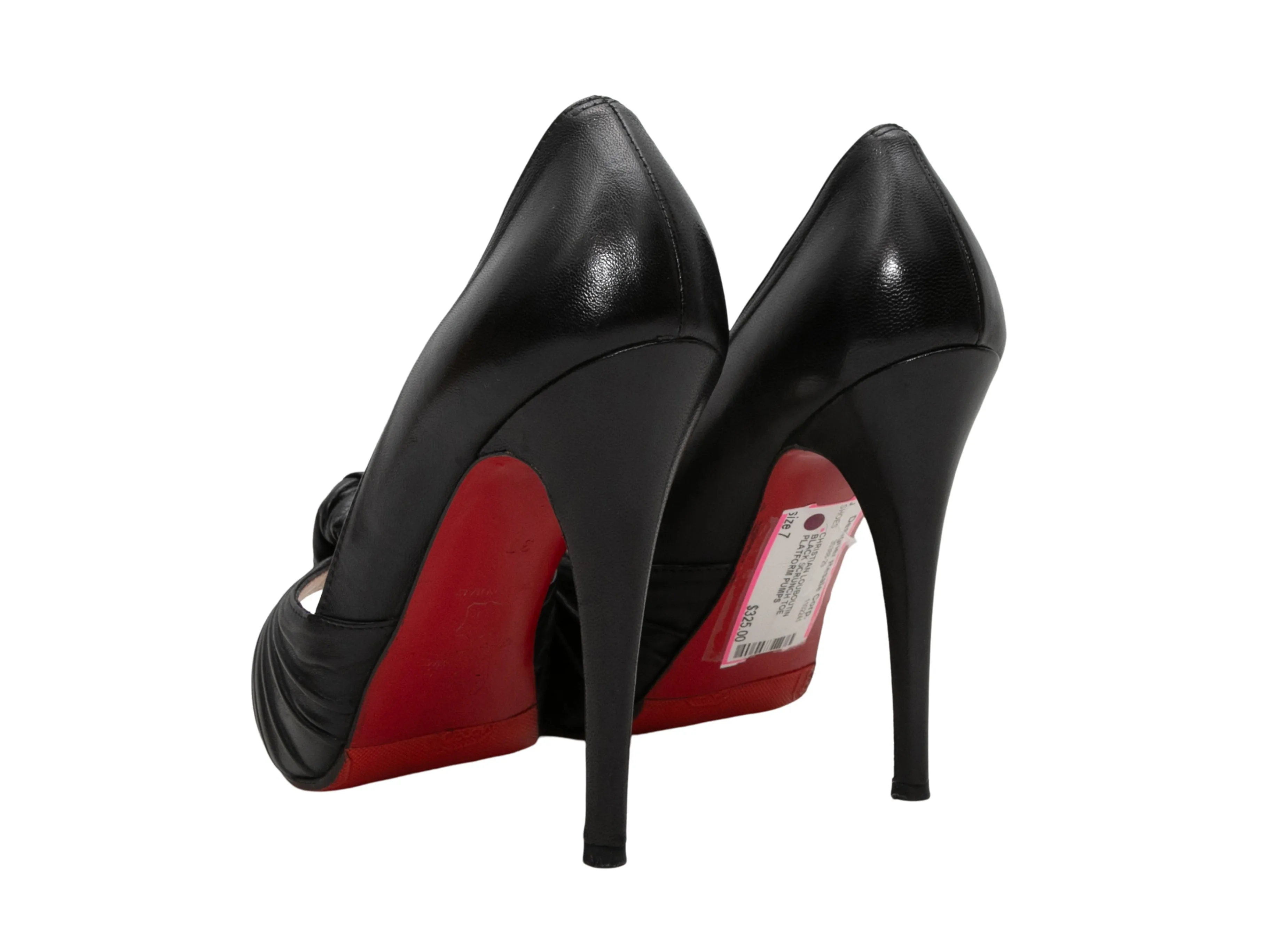 Black Christian Louboutin Ruched Peep-Toe Pumps Size 37