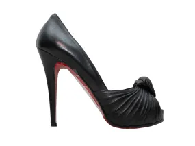 Black Christian Louboutin Ruched Peep-Toe Pumps Size 37