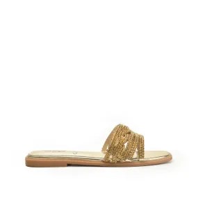 Glamorous Gold Beaded Flats | 501L-X