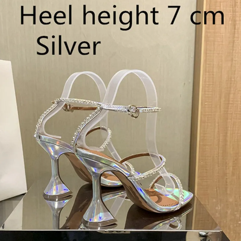 Hnzxzm European and American women's new high heels rhinestone chain decorative sandals