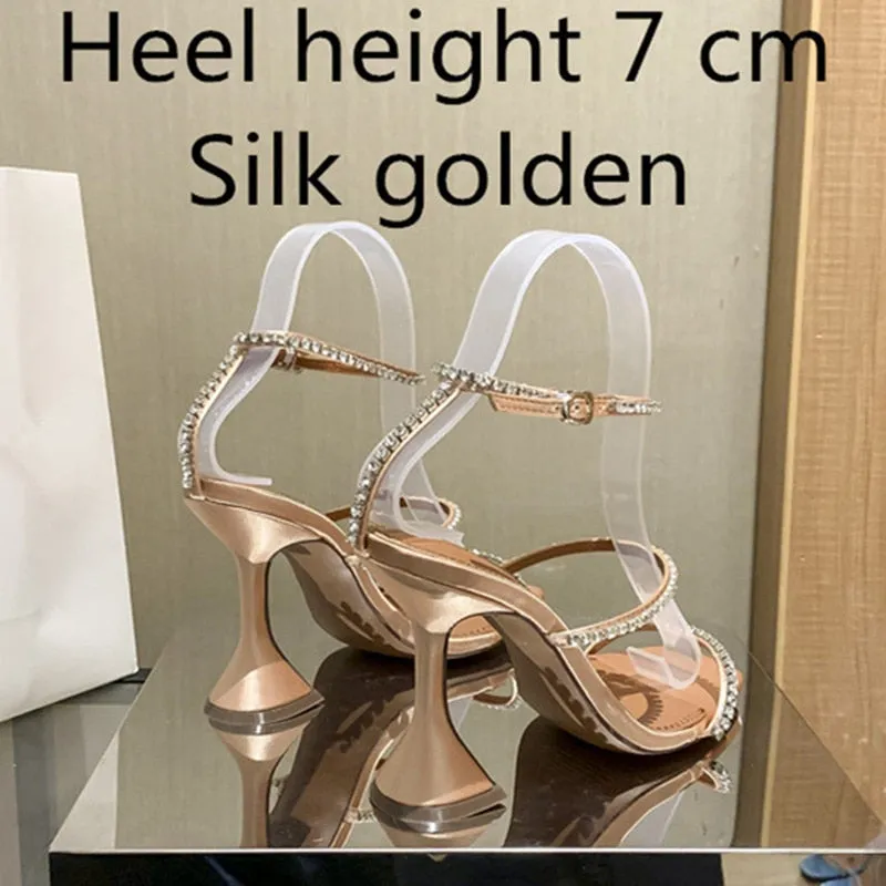 Hnzxzm European and American women's new high heels rhinestone chain decorative sandals