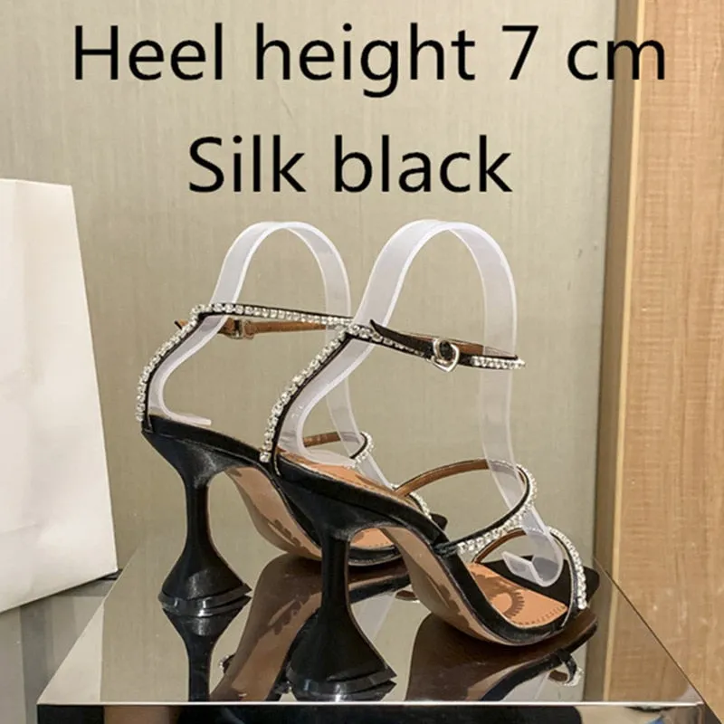 Hnzxzm European and American women's new high heels rhinestone chain decorative sandals