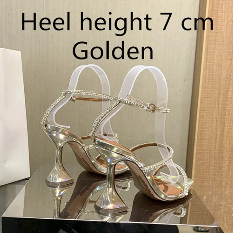 Hnzxzm European and American women's new high heels rhinestone chain decorative sandals