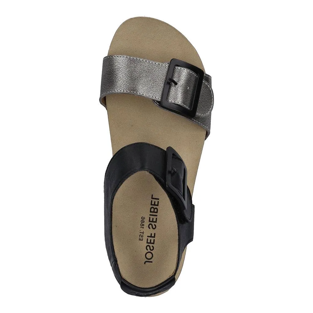 Josef Seibel Quinn 02 Ladies Basalt Grey Combi Leather Arch Support Touch Fastening Sandals