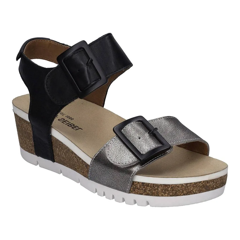 Josef Seibel Quinn 02 Ladies Basalt Grey Combi Leather Arch Support Touch Fastening Sandals