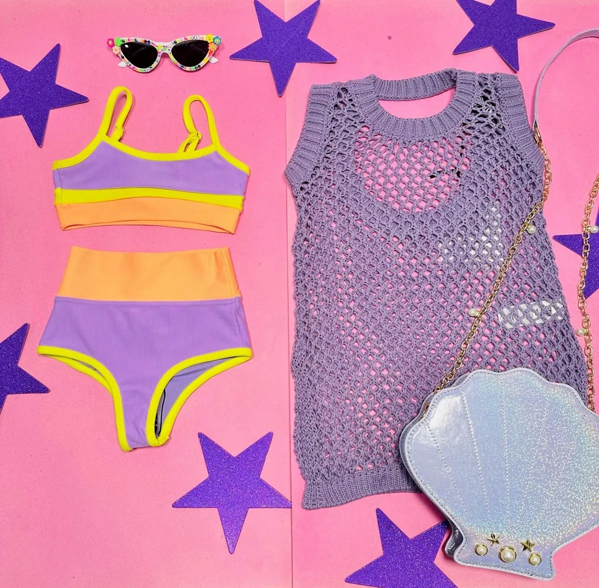 LITTLE EVA SUNDAZED COLOR BLOCK SPORTY TWO PIECE BIKINI