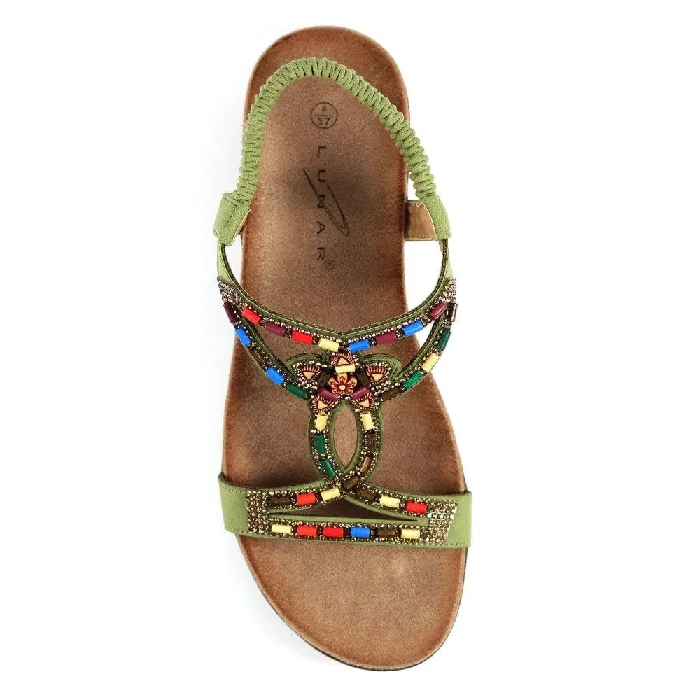 Lunar JLH331 Mariella Ladies Khaki Pull On Sandals