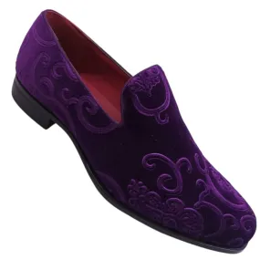 Men's Purple Velvet Material Paisley Fashion Loafer Shoes Style-S60