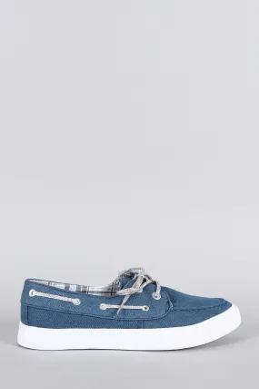 Misbehave Denim Lace Up Boat Flat