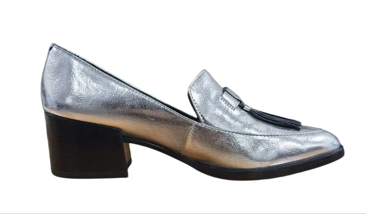 REBECCA MINKOFF Women's Silver Metallic Leather Edie Loafers #M5191001 NWB