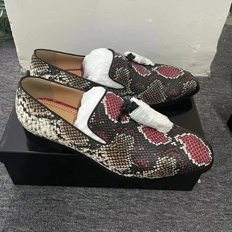 Snakeskin Pattern Tassel Slip On Loafers