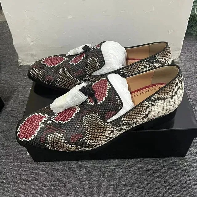 Snakeskin Pattern Tassel Slip On Loafers