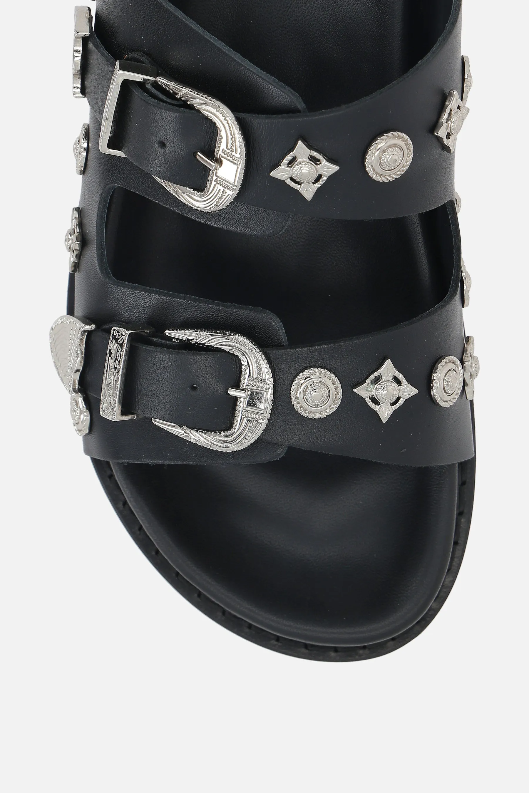 studded smooth leather flat sandals