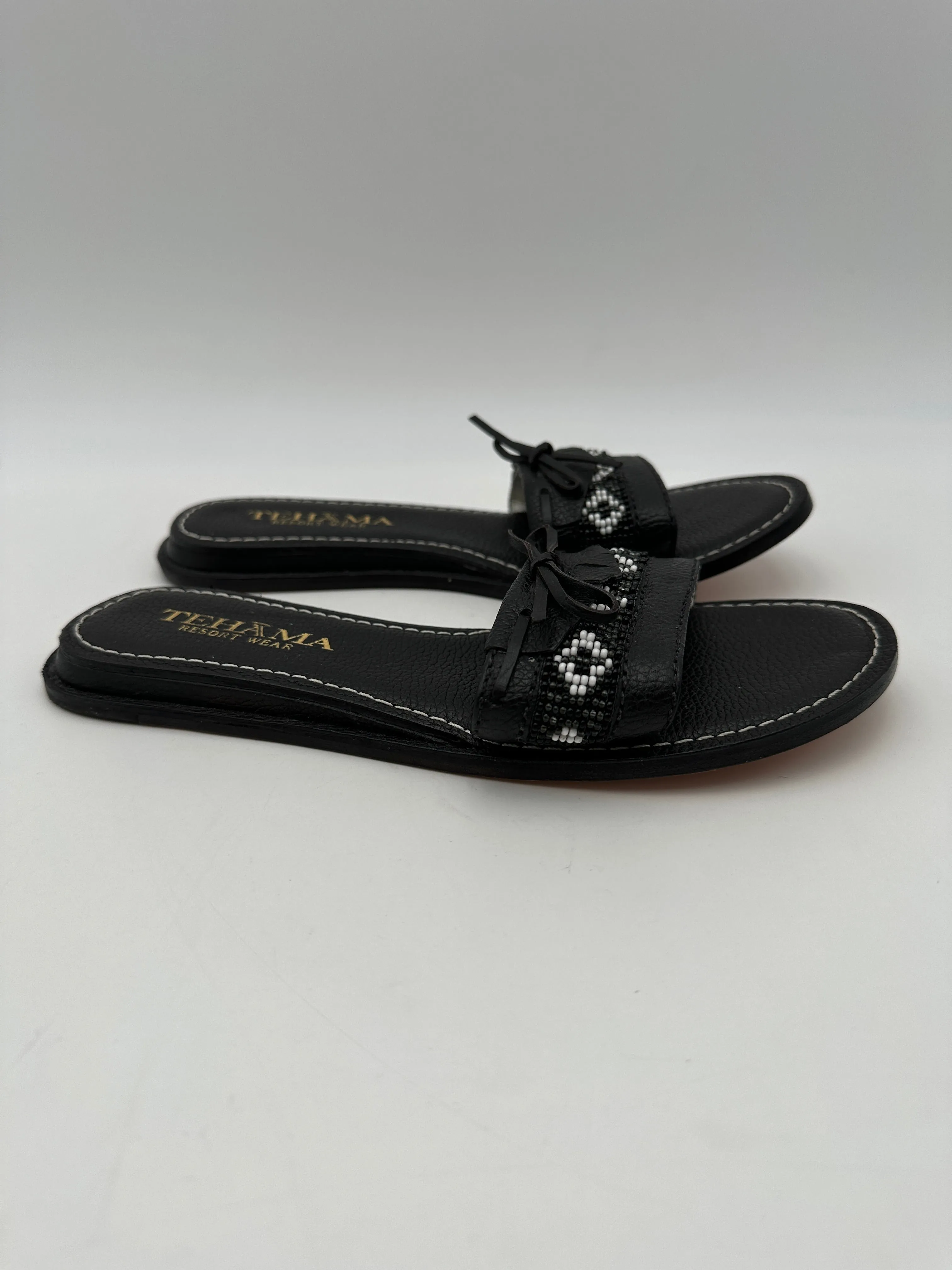 Tehama Resort Wear Size 7 M Black Leather Slip-On Flat Sandals