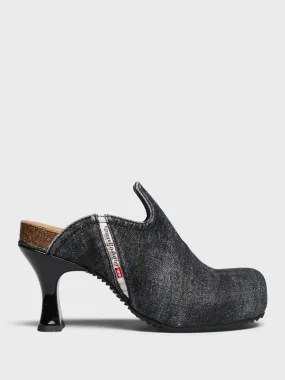 Woodstock Denim Mules in Black